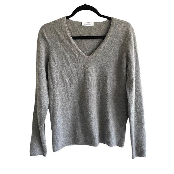 HOLT RENFREW Cashmere Long Sleeve V-Neck Sweater Grey M - Picture 1 of 6
